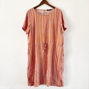 House Striped Dress Relaxed Drawstring Waist Size 44EU (12/14) Boho Natural NEW